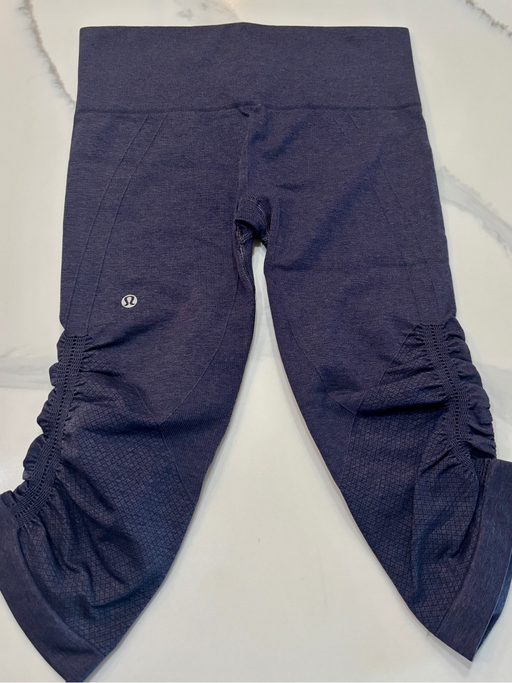 Lululemon Dark Navy Capri Leggings with Ruched Sides